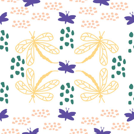 Seamless pattern with butterflies. Print for textile, wallpaper, covers, surface. For fashion fabric. Retro stylization.のイラスト素材