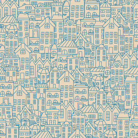 Urban seamless pattern. Print for textile, covers, surface. For fashion fabric. Endless texture, backdrop with abstract elements of cityのイラスト素材