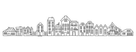 Set of hand drawn houses. Doodle vector illustration. Isolated on a white background.のイラスト素材