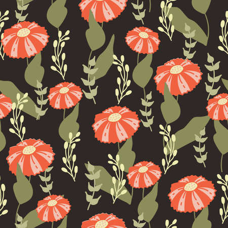 Seamless decorative elegant pattern with cute red flower. Print for textile, wallpaper, covers,...