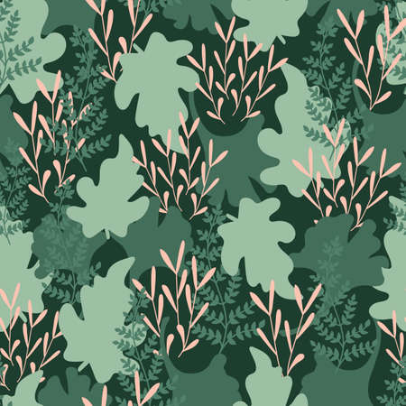 Seamless floral pattern with green and pink leaf. Print for textile, wallpaper, covers, surface. For fashion fabric.のイラスト素材