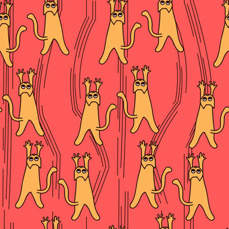 Seamless pattern with funny cats. Print for textile, wallpaper, covers, surface. Retro stylization. For fashion fabric.のイラスト素材