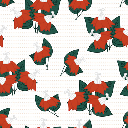 Seamless decorative elegant pattern with cute red flowers. Print for textile, wallpaper, covers, surface. Retro stylization. For fashion fabric.のイラスト素材