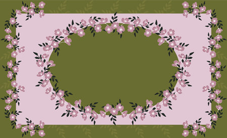 Tablecloth template. Design artwork for home decor. Floral arrangement with cute purple flowers.のイラスト素材