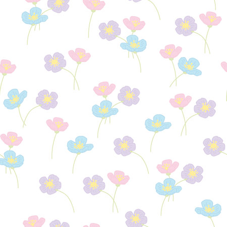 Seamless decorative pattern with cutes pastel flowers. Print for textile, wallpaper, covers, surface. For fashion fabric. Modern style millefleurs.のイラスト素材