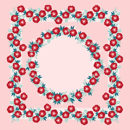 Unusual scarf floral print. Floral pretty background for scarf print, textile, surface, covers, scrapbooking, decoupage. Modern style millefleurs. Home textile, bandana, pareo designのイラスト素材