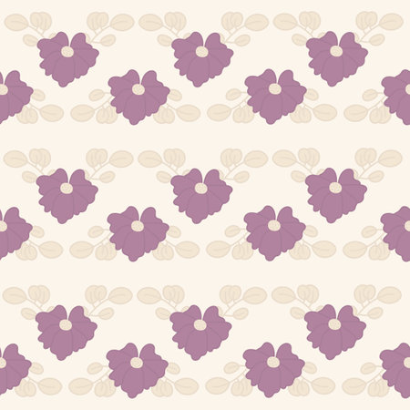 Seamless decorative pattern with purple flowers. Print for textile, wallpaper, covers, surface. For fashion fabric. Modern style millefleurs.のイラスト素材