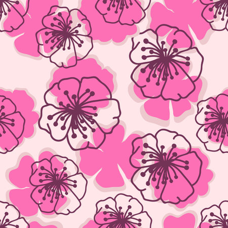 Seamless decorative elegant pattern with cute pink flowers. Print for textile, wallpaper, covers, surface. retro styling. For fashion fabric.のイラスト素材