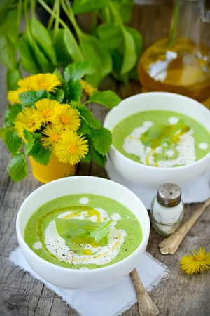 Puree the soup young green peas.の写真素材
