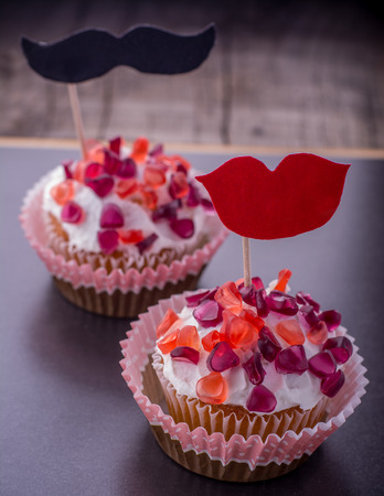 cupcakes with cream cheese frosting decorated. decoratedの写真素材