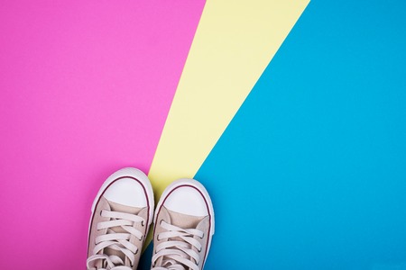 Bright multi-colored trend  and sneakers.の写真素材