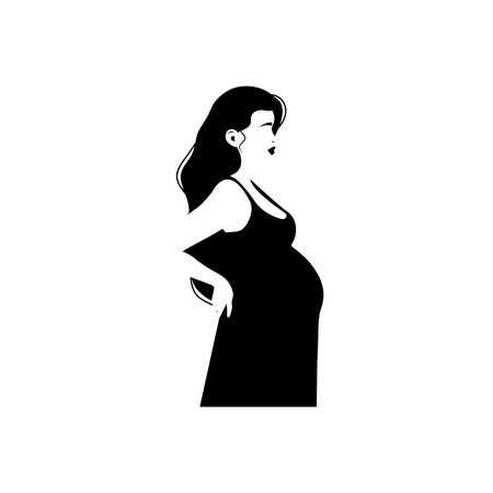 Black silhouette of a pregnant woman without a face on a white background. Black and white illustration, concept of pregnancy and motherhood. vectorのイラスト素材