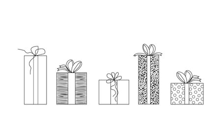 Set of icons for different boxes, outline style gifts. Vector illustration on white backgroundのイラスト素材