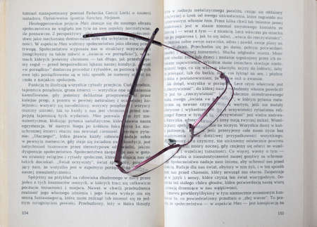 Reading concept. Glasses lying on a book.