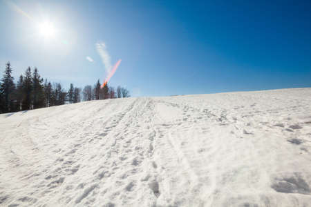 Beautiful winter sunny photo taken in Beskidy mountains - Czantoria or at Czech side - Czantoryja. の写真素材