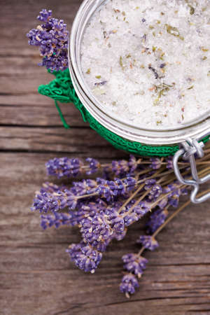 Handmade DIY natural sugar body scrub with lavender and coconut oilの写真素材