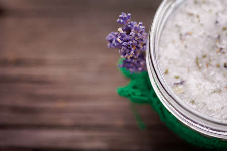 Handmade DIY natural sugar body scrub with lavender and coconut oilの写真素材