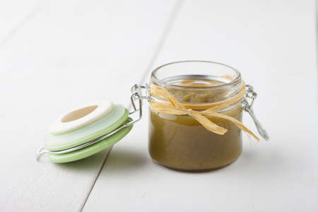 Homemade DIY natural hot chilli sauce sriracha made of green jalapenoの写真素材