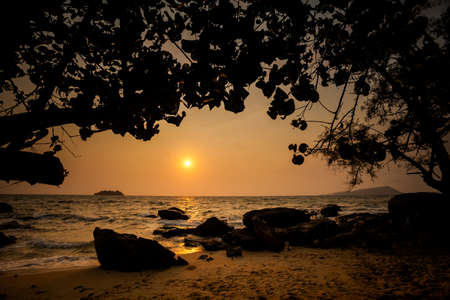 Summer sunrise seascape on tropical island Koh Rong in  Cambodia. Landscape of south east Asia.の写真素材