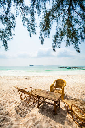 Summer seascape on tropical island Koh Rong in  Cambodia. Landscape from beach restaurant.の写真素材