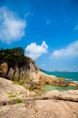 Summer seascape on tropical island Koh Samui in Thailand. Landscape of south east Asia.