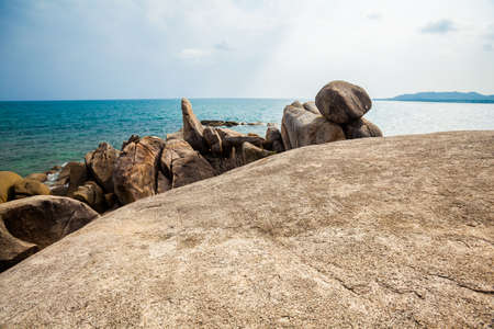 Summer seascape on tropical island Koh Samui in Thailand. Famous grandfather rock.の写真素材