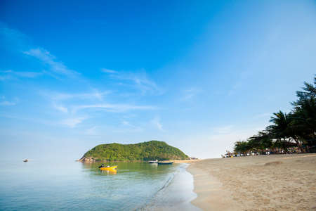 Summer seascape on tropical island Koh Phangan in Thailand. Mae Haad beach and Koh Ma landscape.の写真素材