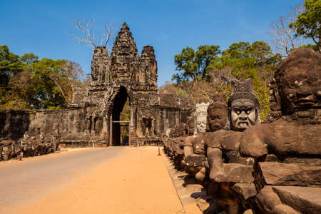 Architecture of old buddhist Angkor Archeological park temple - Bayon in Angkor Thom. Monument of Cambodia - Siem Reapの写真素材