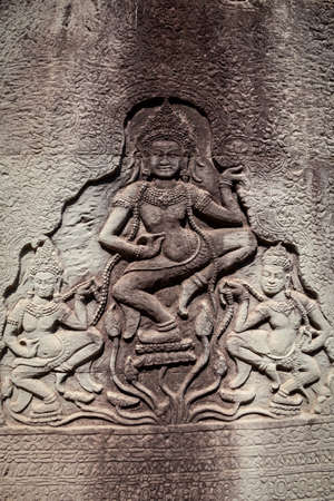 Architecture of old buddhist Angkor Archeological park temple - Bayon in Angkor Thom. Monument of...