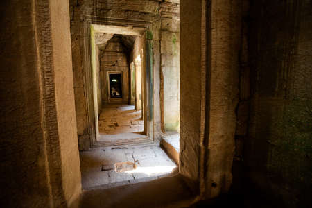 Architecture of old buddhist Angkor Archeological park temple - Bayon in Angkor Thom. Monument of Cambodia - Siem Reapの写真素材