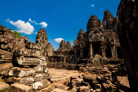 Architecture of old buddhist Angkor Archeological park temple - Bayon in Angkor Thom. Monument of Cambodia - Siem Reapの写真素材