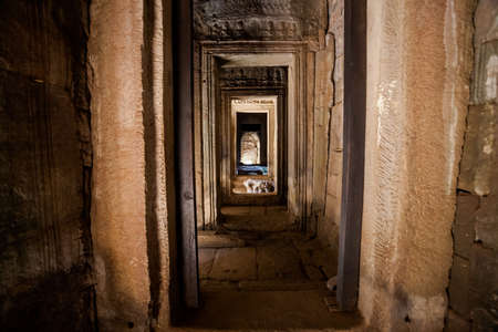 Architecture of old buddhist Angkor Archeological park temple - Bayon in Angkor Thom. Monument of Cambodia - Siem Reapの写真素材
