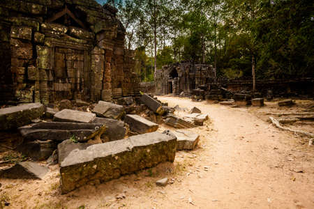 Architecture of old buddhist Ta Som temple in Angkor Archeological park. Monument of Cambodia - Siem Reapの写真素材