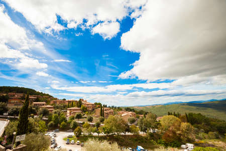 Colorful panoramic view in Tuscany - vineyards close to Montalcino, Italy.の写真素材