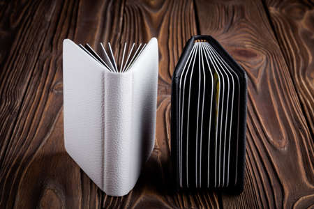 Closeup of opened book pages. Wedding photo album detail  Education concept.の写真素材