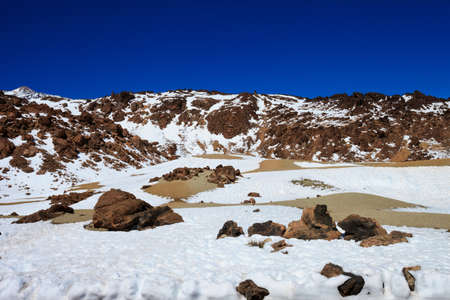 Mountain landscape on tropical island Tenerife, Canary in Spain. Beautiful scene on El Teide snowy volcano.の写真素材