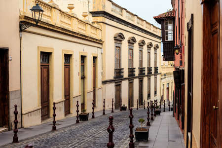 Summer cityscape on tropical island Tenerife, Canary in Spain. Street of old town La Orotava.の写真素材