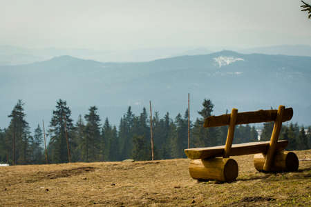 Beautiful scenic landscape in Beskid mountains. Rysianka with a little bit of snow in the beginning of spring.の写真素材