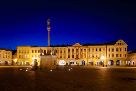 Beautiful peaceful city in Czech republic - colorful Novy Jicin by nightの写真素材