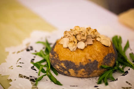 Wedding bread with salt detail - traditional polish inviting to Bride and Groom.の写真素材