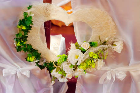 Christian detaill - church decoration for wedding marriage ceremony. Romantic floral concept.の写真素材