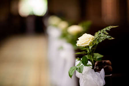 Christian detaill - church decoration for wedding marriage ceremony. Romantic floral concept.の写真素材