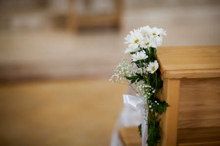Christian detaill - church decoration for wedding marriage ceremony. Romantic floral concept.の写真素材