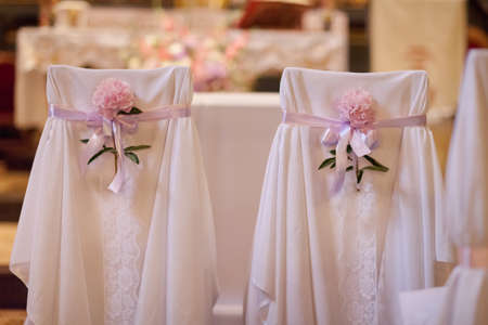 Christian detaill - church decoration for wedding marriage ceremony. Romantic floral concept.の写真素材
