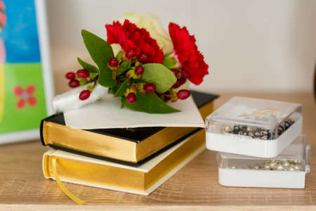 Christian detaill - traditional polish parents marriage blessing to Bride and Groom before wedding.の写真素材