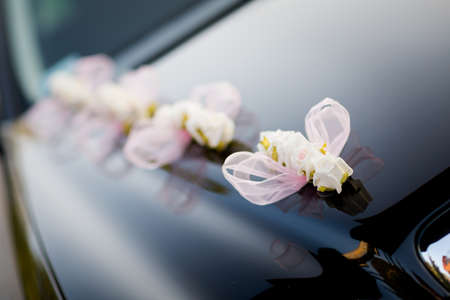 Wedding detail - beautiful car decoration made of flowersの写真素材