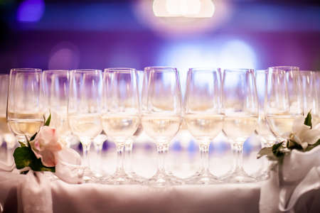 Wedding sparkling wine, champagne detail - traditional toast inviting to Bride and Groom.の写真素材