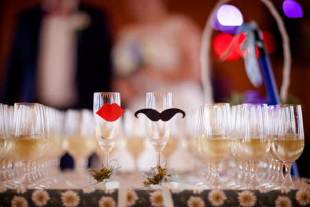Wedding sparkling wine, champagne detail - traditional toast inviting to Bride and Groom.の写真素材