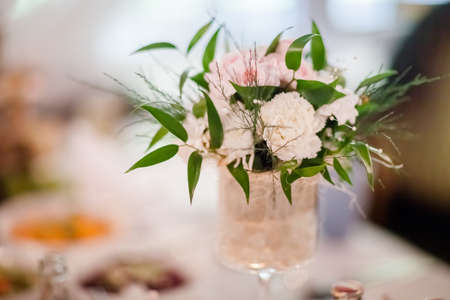 Reception tables beautifully decorated ready for wedding - Bride and Groom. Luxury conceptの写真素材