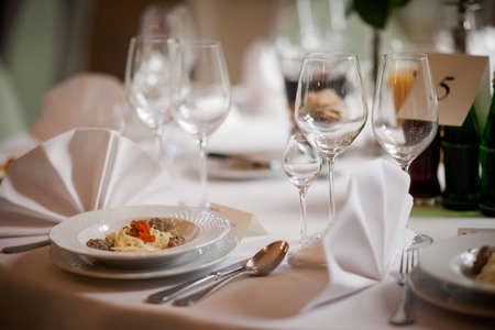 Reception tables beautifully decorated ready for wedding - Bride and Groom. Luxury conceptの写真素材